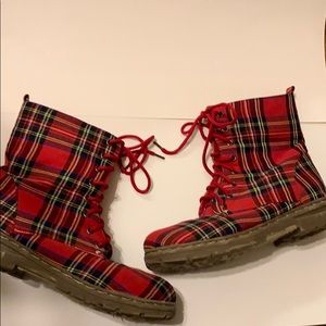 Plaid combat style boots